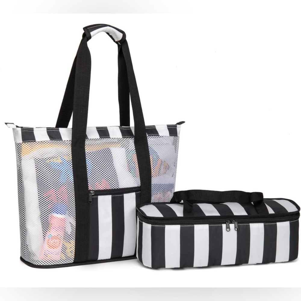 Beach Cooler Tote Bag, Mesh Travel Tote Bag for Picnics, Camping, Barbecue, Pool